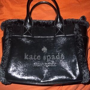 Kate Spade Small Patent Leather and Shearling Tote in Black